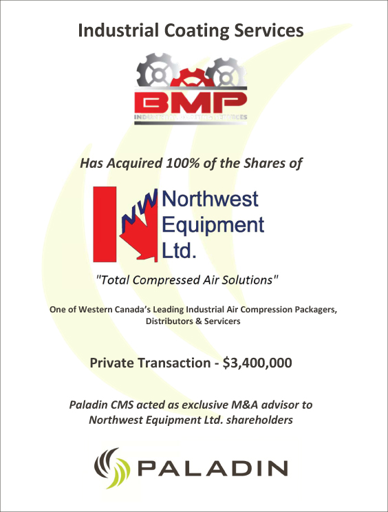 Paladin CMS exclusive M&A advisor to Northwest Equipment Ltd shareholders 